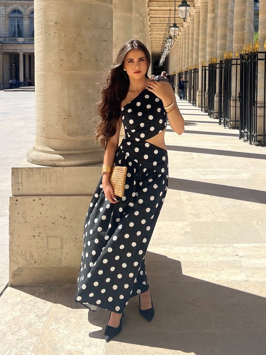 Robe longue asymétrique à pois