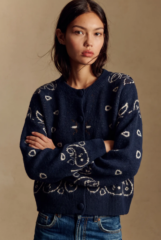 Cardigan court bleu marine à motif bandana