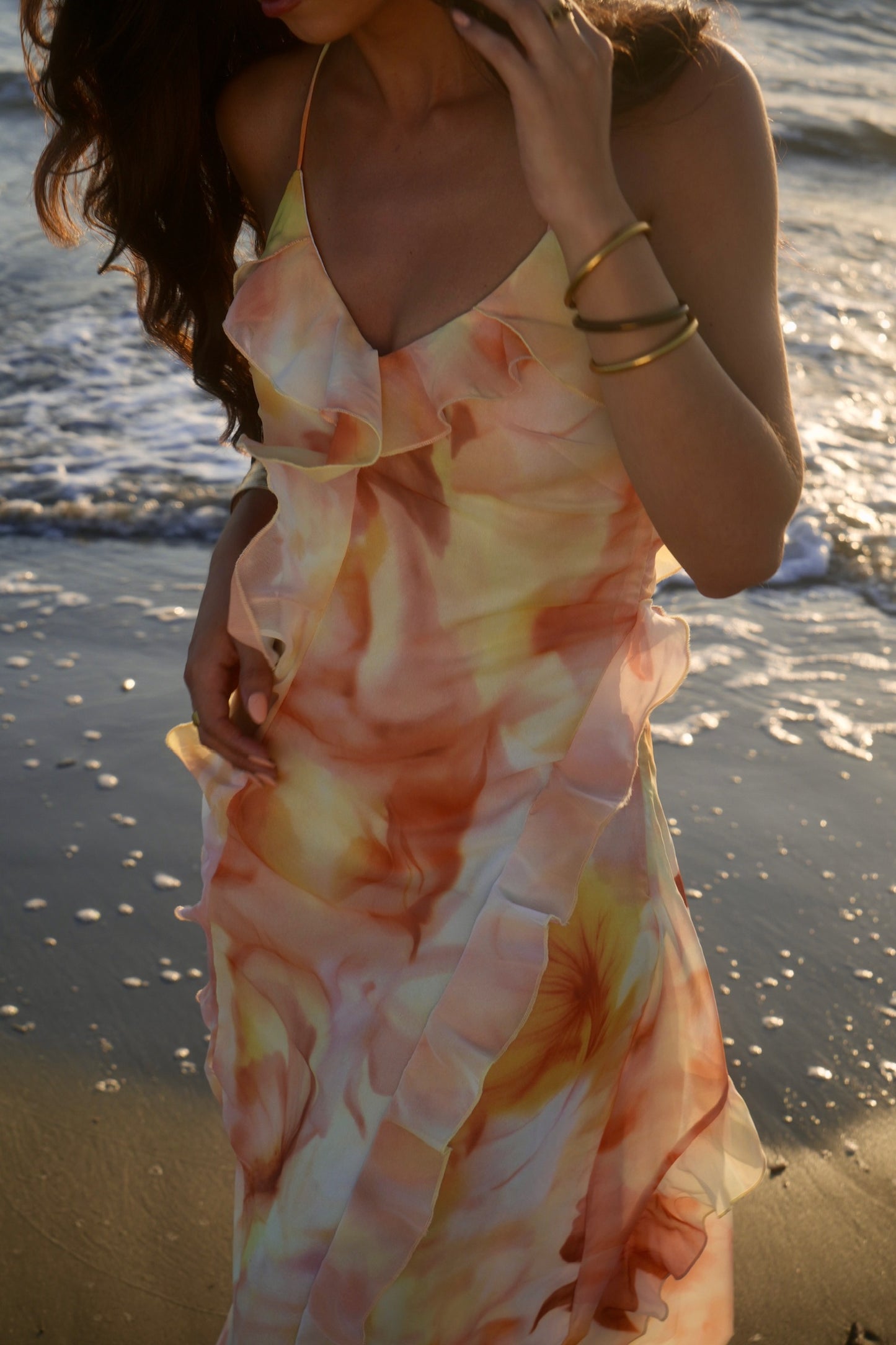 Robe longue fleurie à volants