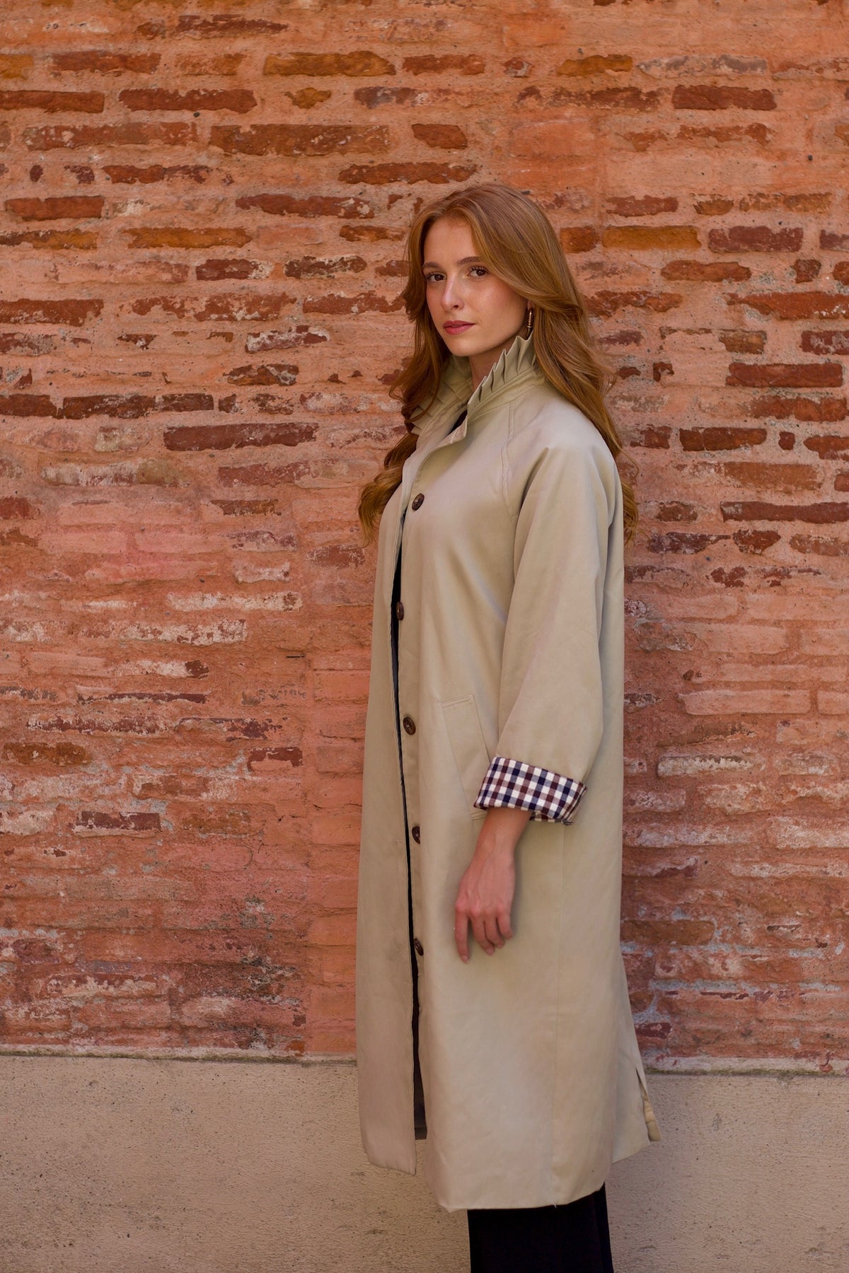 Trench long col volanté