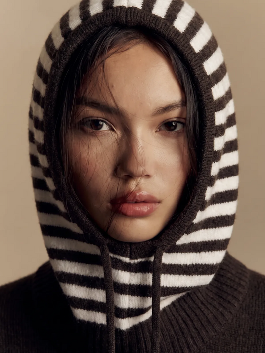 Cagoule rayée marron et écru