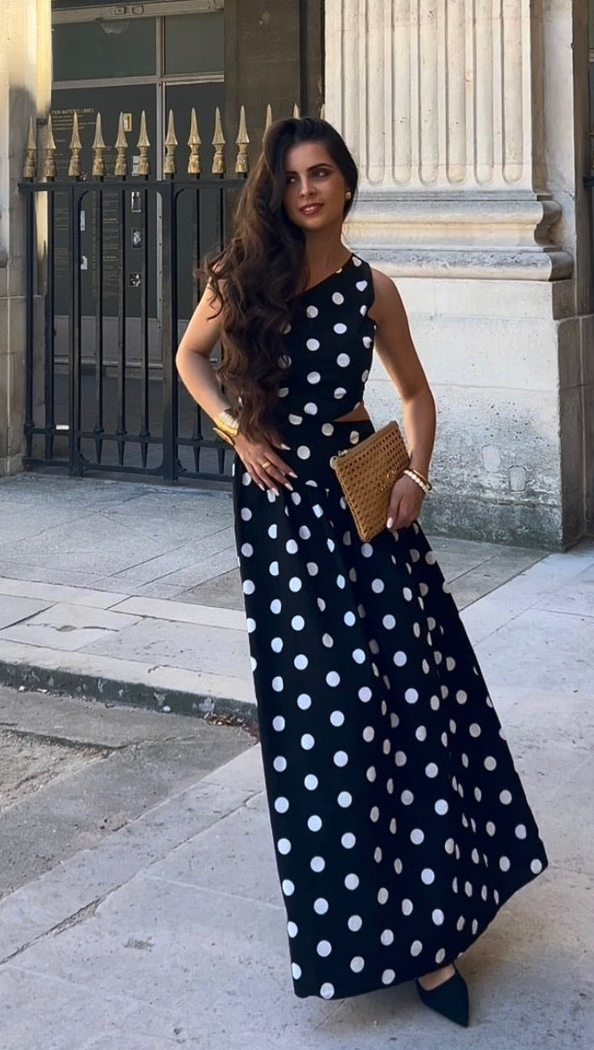 Robe longue asymétrique à pois