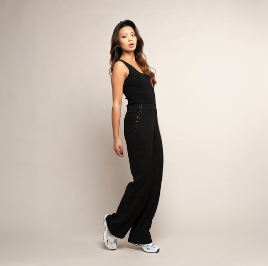 Pantalon costume chic noir pantalon confortable débardeur noir 