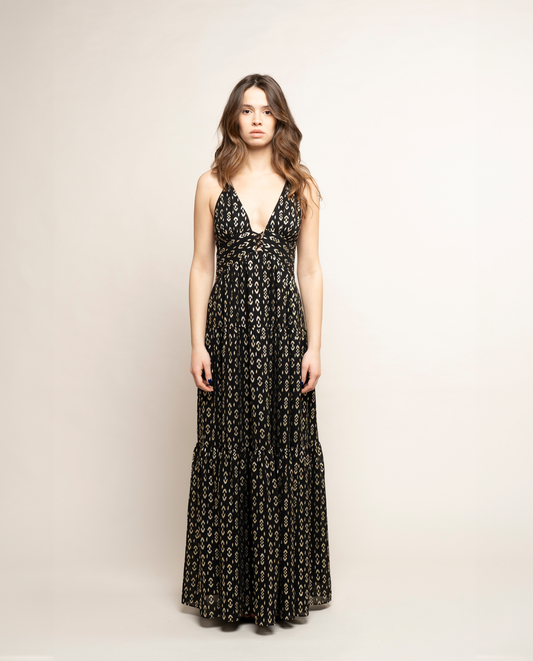Robe longue de soirée robe de cocktail robe noire décolleté robe dos nu JOIA