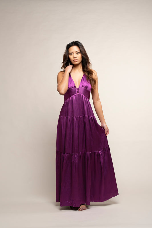 Robe longue fluide violette invitée mariage tendance