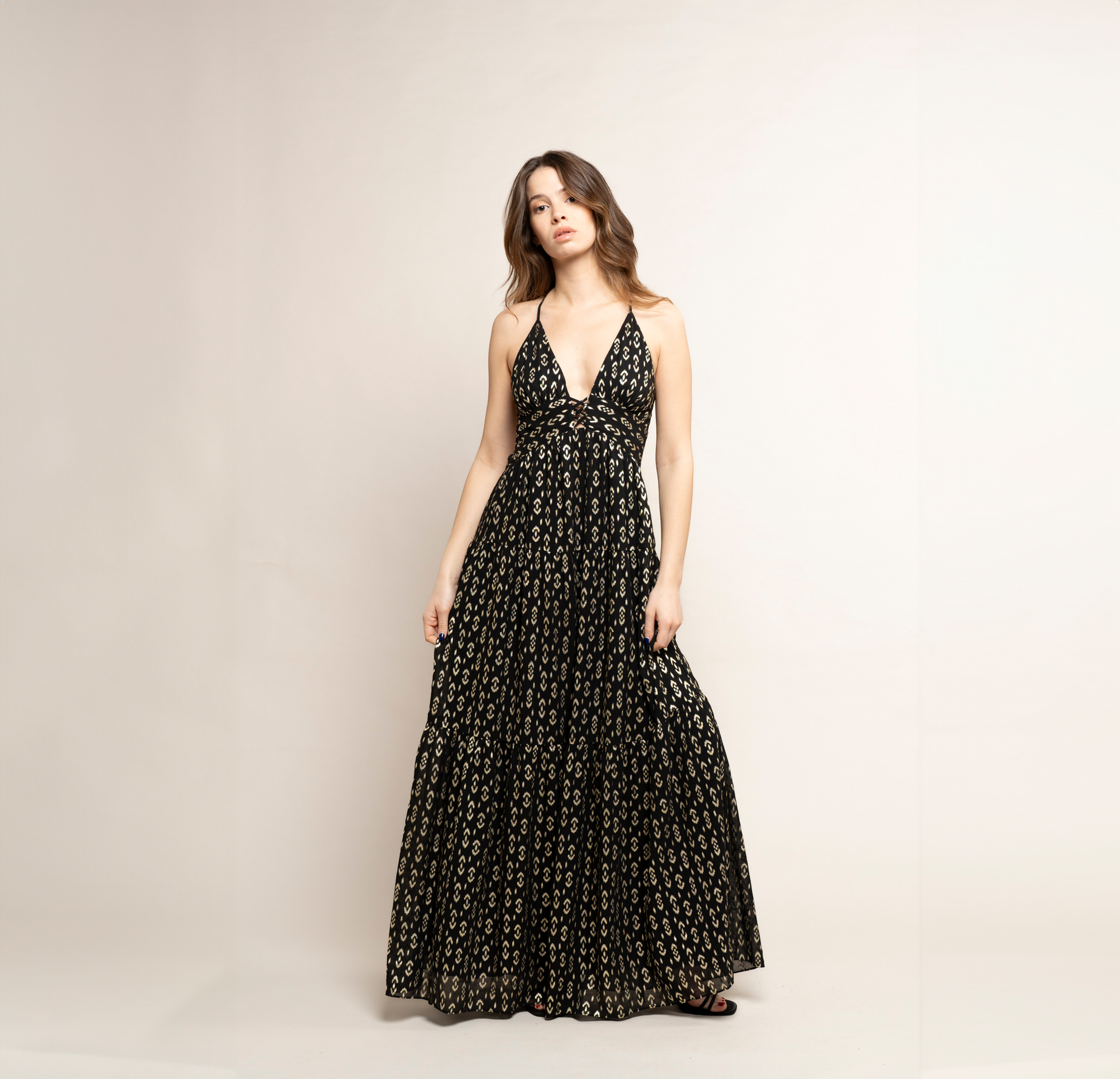 Robe longue fluide noire robe de soirée robe cocktail JOIA 